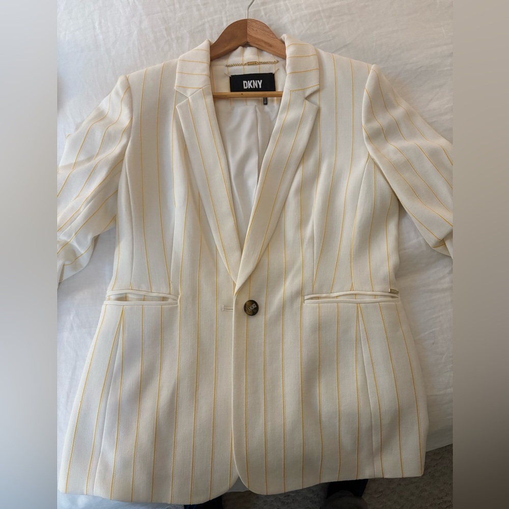 DKNY Ivory Yellow Pinstripe Blazer
